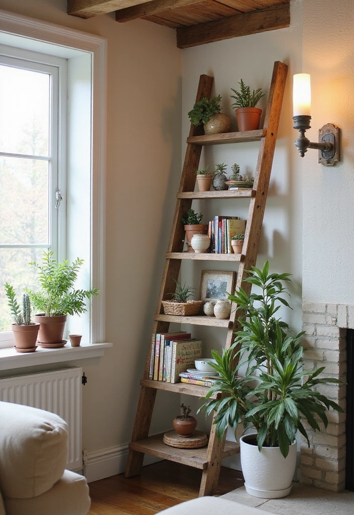 15 Stunning Upcycled Home Decor Ideas That Will Transform Your Space (You Won't Believe #7!) - 10. Upcycled Ladder Shelf
