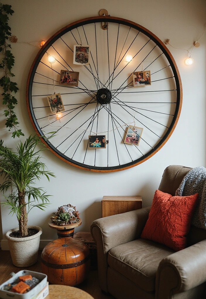15 Stunning Upcycled Home Decor Ideas That Will Transform Your Space (You Won't Believe #7!) - 8. Bicycle Wheel Wall Art