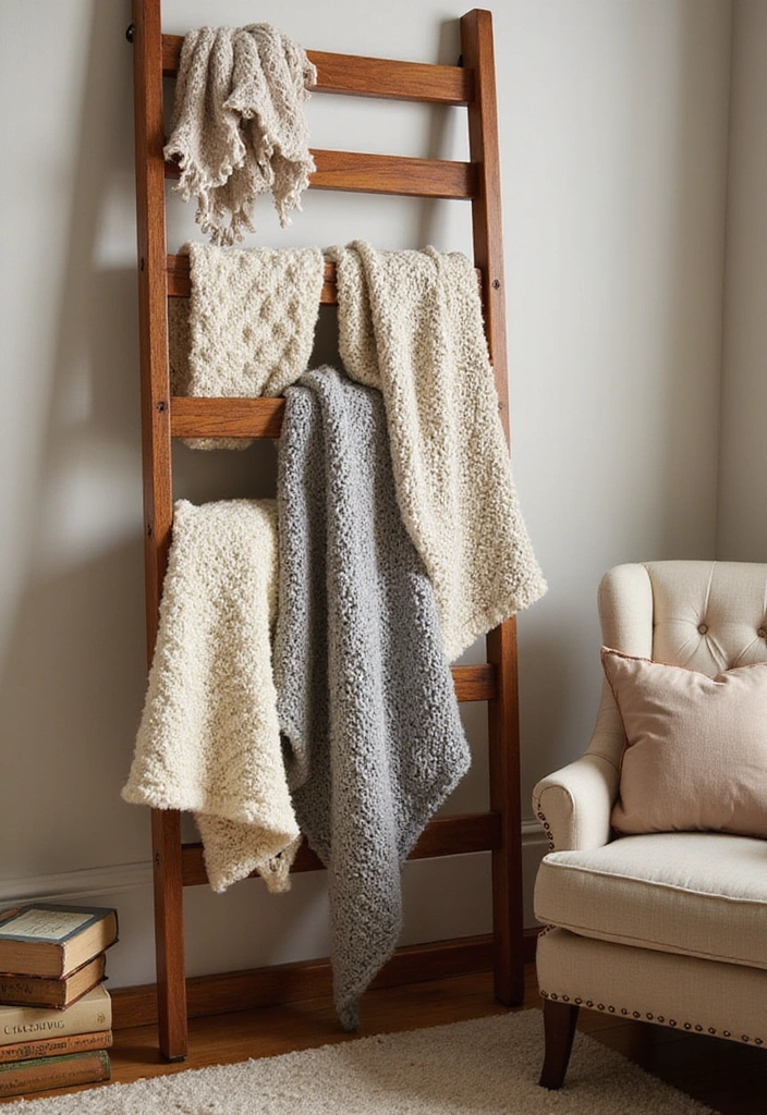 20 Stunning Seasonal DIY Decorations You Can Make in Minutes (You Won't Believe #12!) - 6. Cozy Winter Blanket Ladder